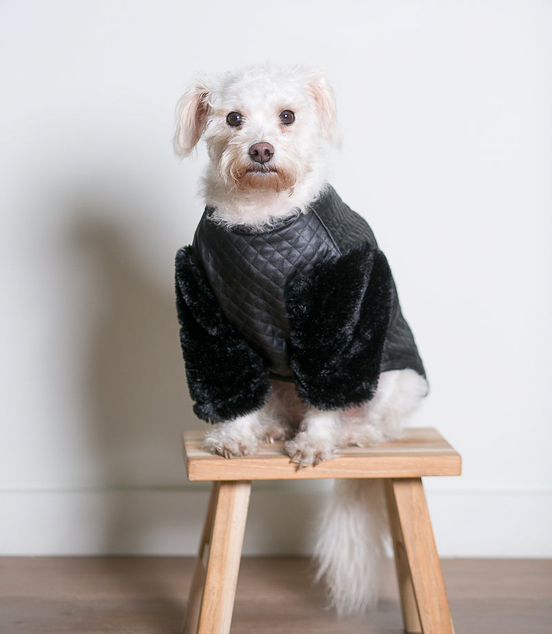 Fifi Quilted Faux Leather + Fur Sweater